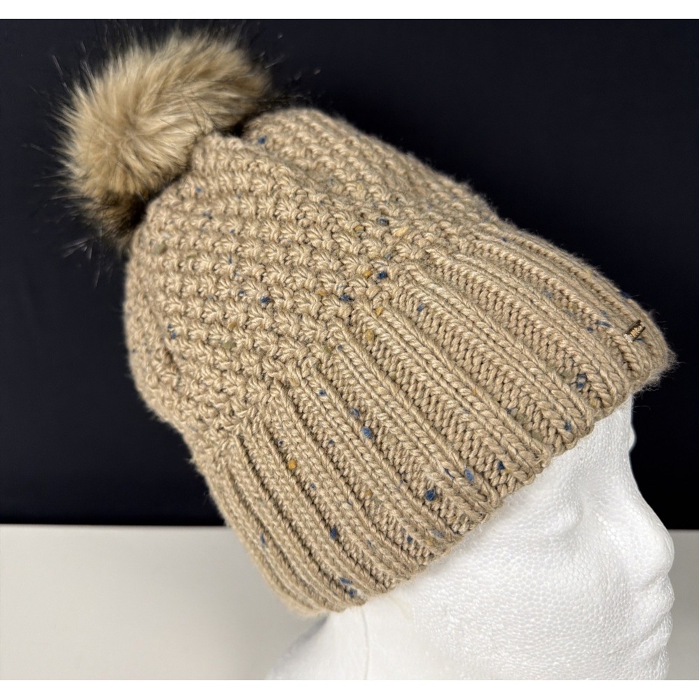 L.L. Bean Wicked Cozy Knit Pom Hat Beanie Fleece Lined Putty Beige Tweed OSFM